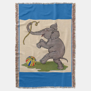 glücklicher Elefant, der mit Seil und Ball spielt Decke