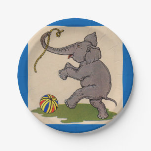 glücklicher Elefant, der mit Seil und Ball spielt Pappteller