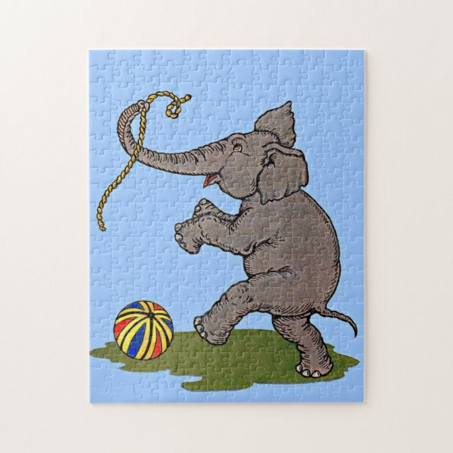 glücklicher Elefant, der mit Seil und Ball spielt Puzzle (Vertikal)