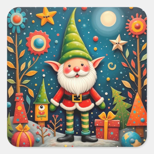 Glücklicher Elf Quadratischer Aufkleber (Vorderseite)