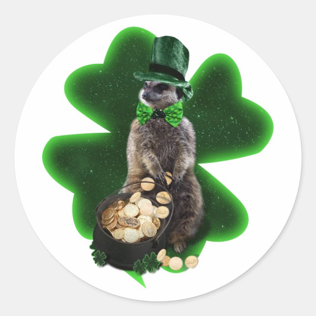 Glücklicher Erdmännchen St. Patrick's Day Runder Aufkleber (Vorderseite)