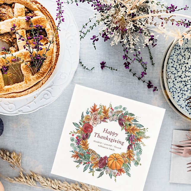 glücklicher Erntedankend Wasserfarbenfall Pumpkin  Serviette (Von Creator hochgeladen)