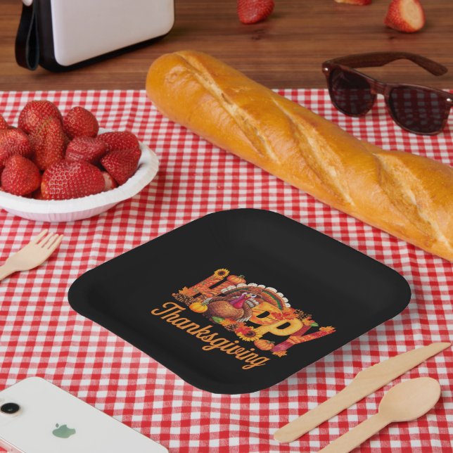 Glücklicher Erntedanktruthühner Fall Pappteller (Picknick)