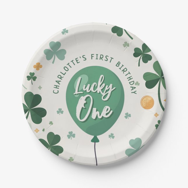 Glücklicher Erster Geburtstag St Patricks Day Klee Pappteller (Vorderseite)