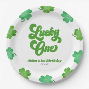Glücklicher Erster Grüner Shamrock-Klee 1. Geburts Pappteller