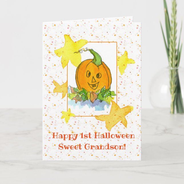 Glücklicher erster Halloween-Enkel-Kürbis Karte (Vorderseite)