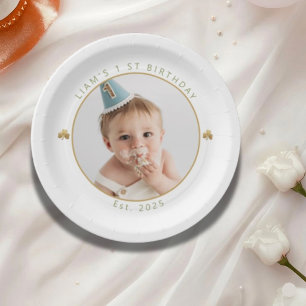 Glücklicher Erster Junge Erster Geburtstag Foto Pa Pappteller