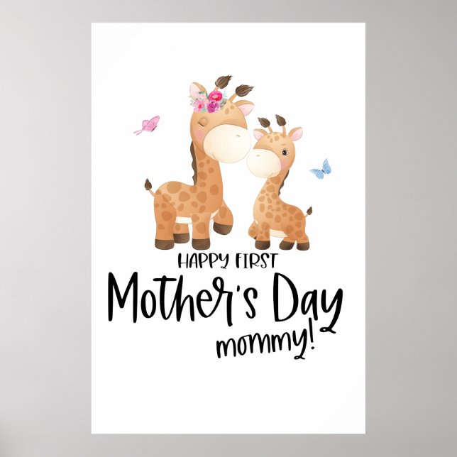 Glücklicher Erster Muttertag 🦒 Giraffe + Schmette Poster (Vorne)