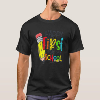 Glücklicher erster Schultag Lehrer und Schüler zur T-Shirt