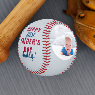 Glücklicher erster Vater Tag Papa 2 Foto Grau Baseball