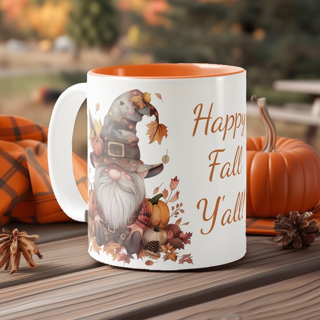 Glücklicher Fall, Y'all Gnome Zweifarbige Tasse (Von Creator hochgeladen)
