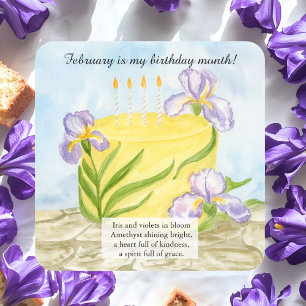 Glücklicher Februar-Iris-Geburtstagskuchen Quadratischer Aufkleber