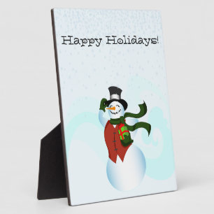 Glücklicher Feiertags-Schneemann Fotoplatte