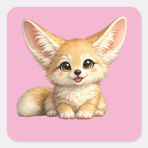 Glücklicher Fennek Fuchs Süße Positive Vibes Desig Quadratischer Aufkleber