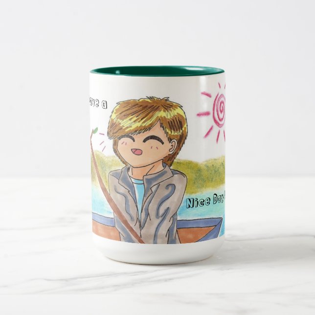 Glücklicher Fischen Junge Zweifarbige Tasse (Mittel)