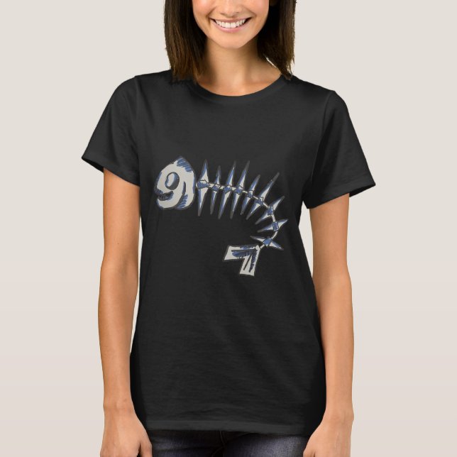 glücklicher Fischknochen -blau T-Shirt (Vorderseite)