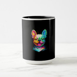 glücklicher französischer Bulldog lächelt Gesichts Tasse