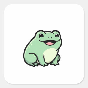 Glücklicher Frosch – Süße Kawaii-Tierillustration Quadratischer Aufkleber