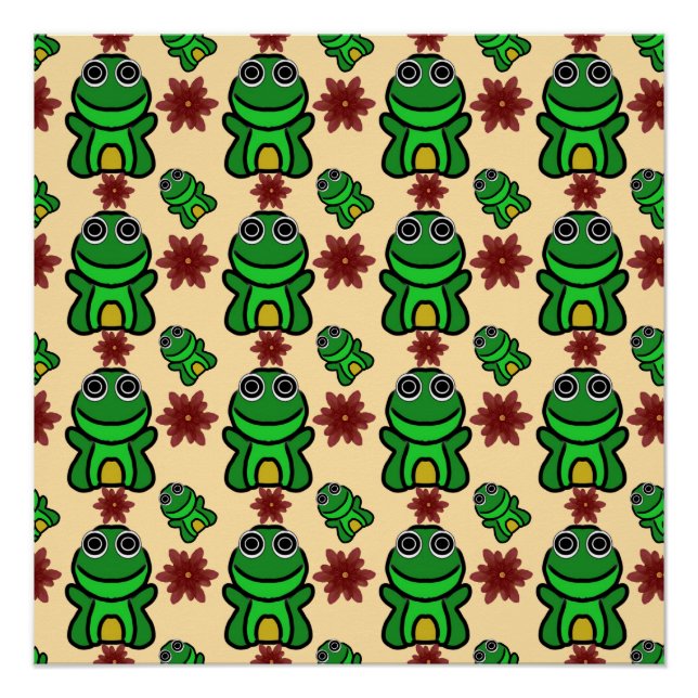 Glücklicher Froschgarten: Süßer grüner Frosch und  Poster (Vorderseite)