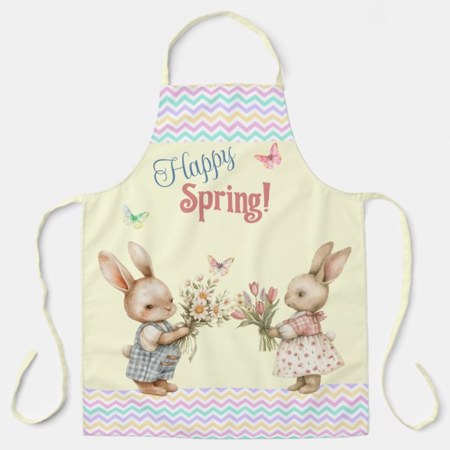 Glücklicher Frühling! Junge und Mädchen Bunny Kanb Schürze (Vorderseite)