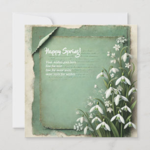 Glücklicher Frühling mit schneebedeckten Blume grü Feiertagskarte