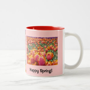 Glücklicher Frühling! Pink Tulip Kaffee Mugs Tulip Zweifarbige Tasse