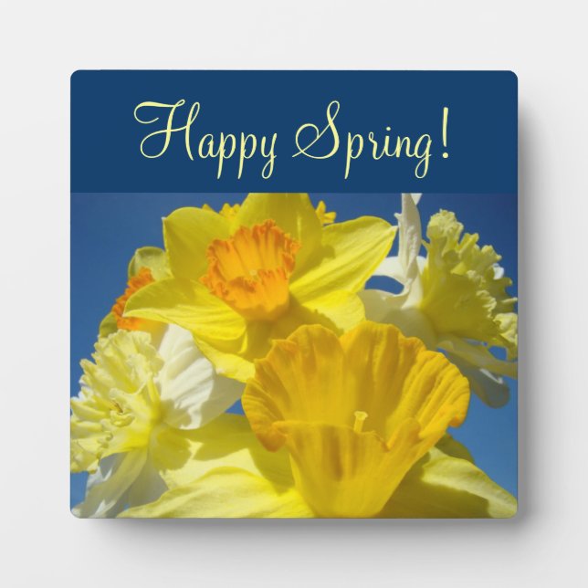 Glücklicher Frühling! Plaques Gelbe Daffodils Blue Fotoplatte (Vorderseite)