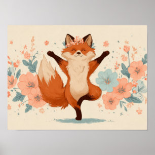 Glücklicher Fuchs mit Blumen – Süße whimische Tier Poster