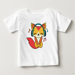Glücklicher Fuchs mit Kopfhörern, der Musik hört. Baby T-shirt