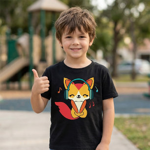Glücklicher Fuchs mit Kopfhörern, der Musik hört. T-Shirt