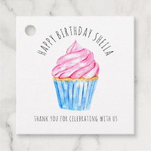 Glücklicher Geburtstag Aquarellkuchen niedlich ros Geschenkanhänger