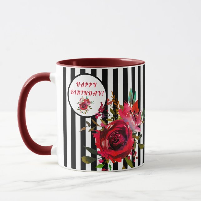 GLÜCKLICHER GEBURTSTAG ATEMBERAUBENDE FLORALKAFFEE TASSE (Links)