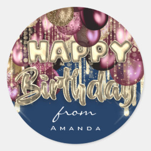 Glücklicher Geburtstag aus Burgund GOLD Balloons  Runder Aufkleber