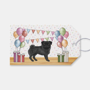 Glücklicher Geburtstag Black Pug Hund Bunte Pastel Geschenkanhänger