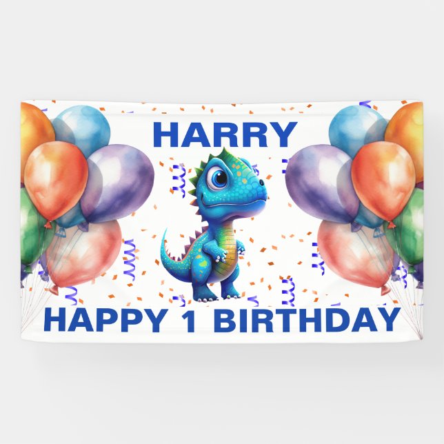 GLÜCKLICHER GEBURTSTAG BLAU T REX Banner (Horizontal)