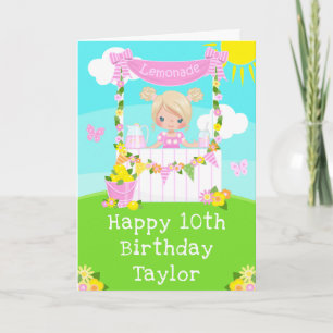 Glücklicher Geburtstag blondes Mädchen mit rosa Li Karte