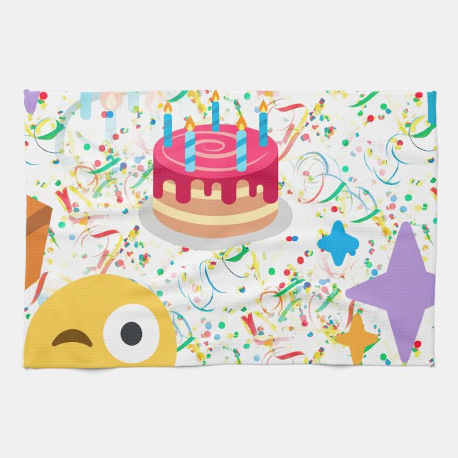 glücklicher Geburtstag Emoji Geschirrtuch (Horizontal)