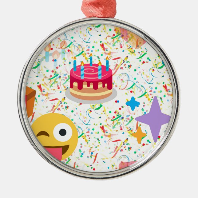 glücklicher Geburtstag Emoji Silbernes Ornament (Vorne)