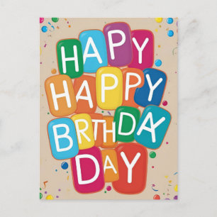 GLÜCKLICHER GEBURTSTAG farbenfrohe Bubble Letters  Postkarte