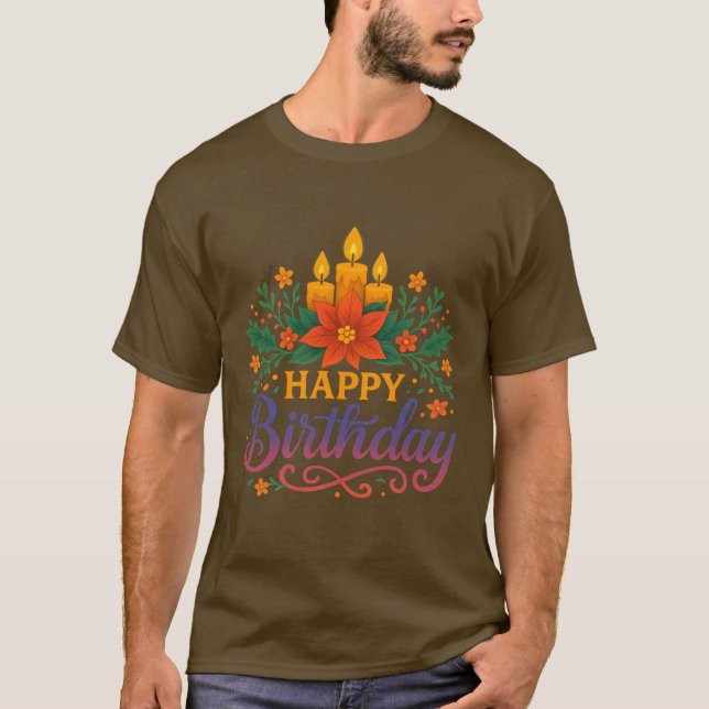 Glücklicher Geburtstag Kerze Basic Dark T-Shirt |  (Vorderseite)