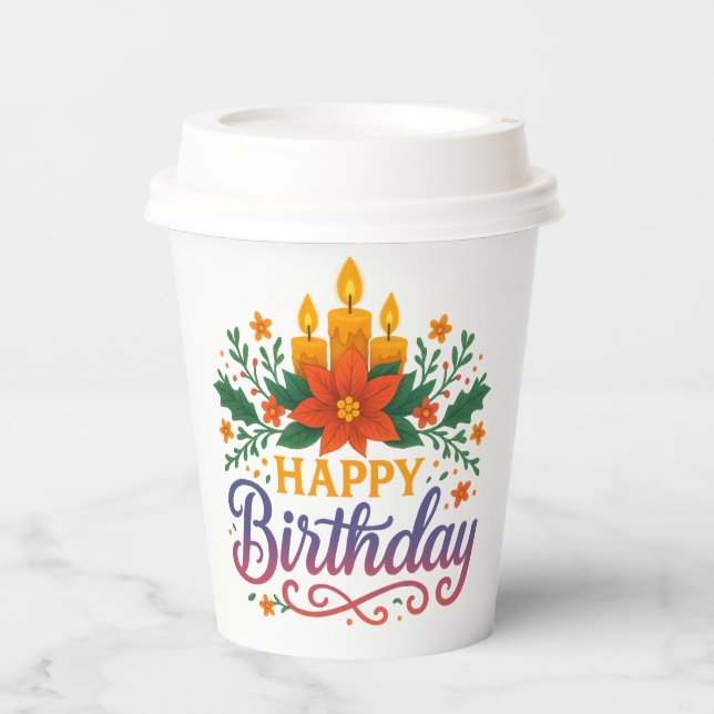Glücklicher Geburtstag Kerze Papierbecher (8oz) |  (Vorderseite)