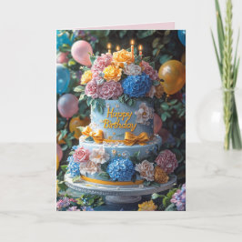 Glücklicher Geburtstag Kuchen Kerzen Hübsche Blume Karte