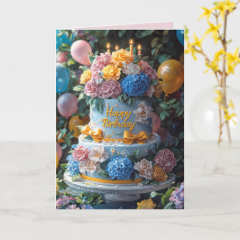 Glücklicher Geburtstag Kuchen Kerzen Hübsche Blume Karte