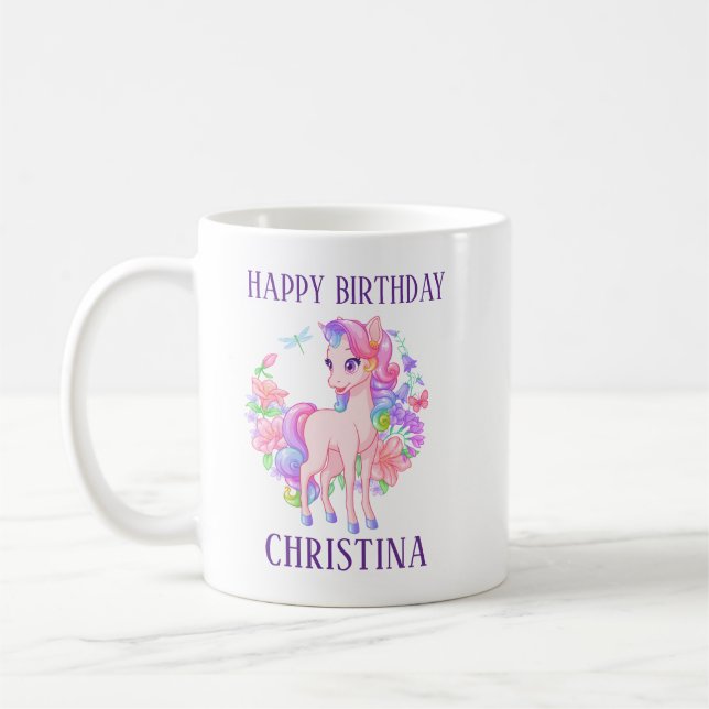 Glücklicher Geburtstag Mädchen personalisierter Na Kaffeetasse (Links)