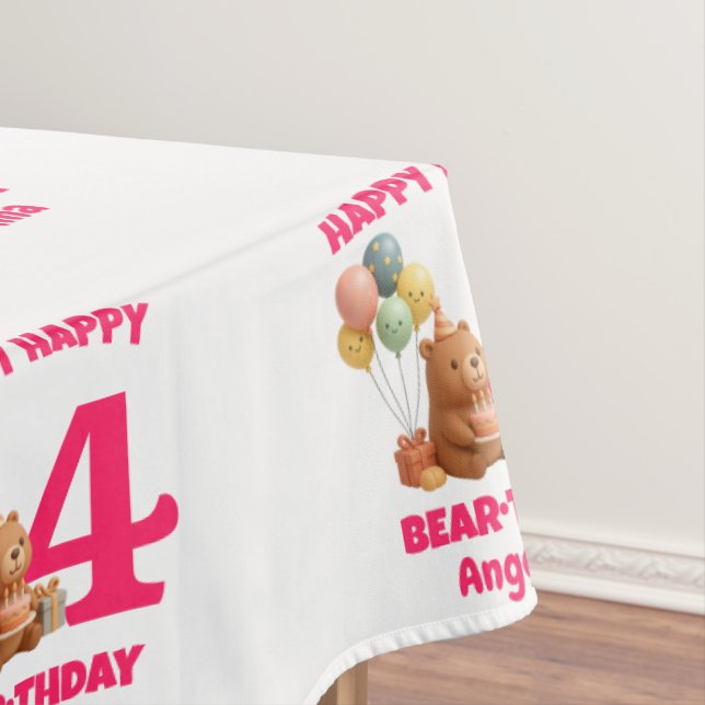 GLÜCKLICHER GEBURTSTAG Mädchen Teddybär 4. Geburts Tischdecke (Beispiel)