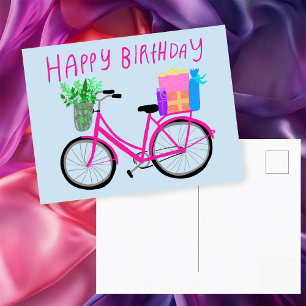 GLÜCKLICHER GEBURTSTAG Niedlich-rosa FahrradCustom Postkarte