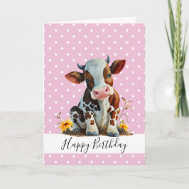 GLÜCKLICHER GEBURTSTAG NIEDLICHE MÄDCHEN BROWN COW KARTE