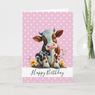GLÜCKLICHER GEBURTSTAG NIEDLICHE MÄDCHEN BROWN COW KARTE