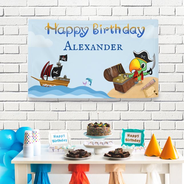Glücklicher Geburtstag Piratenpapagei und Schiffsn Banner (Von Creator hochgeladen)