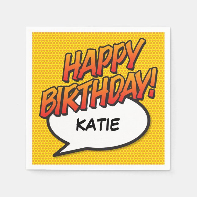 GLÜCKLICHER GEBURTSTAG Rede Bubble Fun Retro Comic Serviette (Vorderseite)